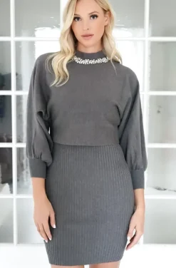 Mixed Brands - Knit Dress & Sweater Set 3213 - Grey