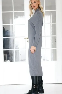 Mixed Brands - Knitted dress with slit 3006 - Grey