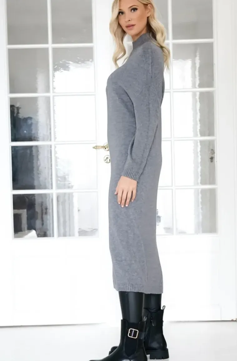 Mixed Brands - Knitted dress with slit 3006 - Grey