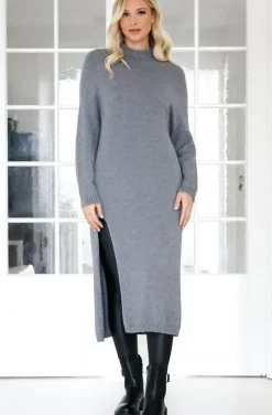 Mixed Brands - Knitted dress with slit 3006 - Grey