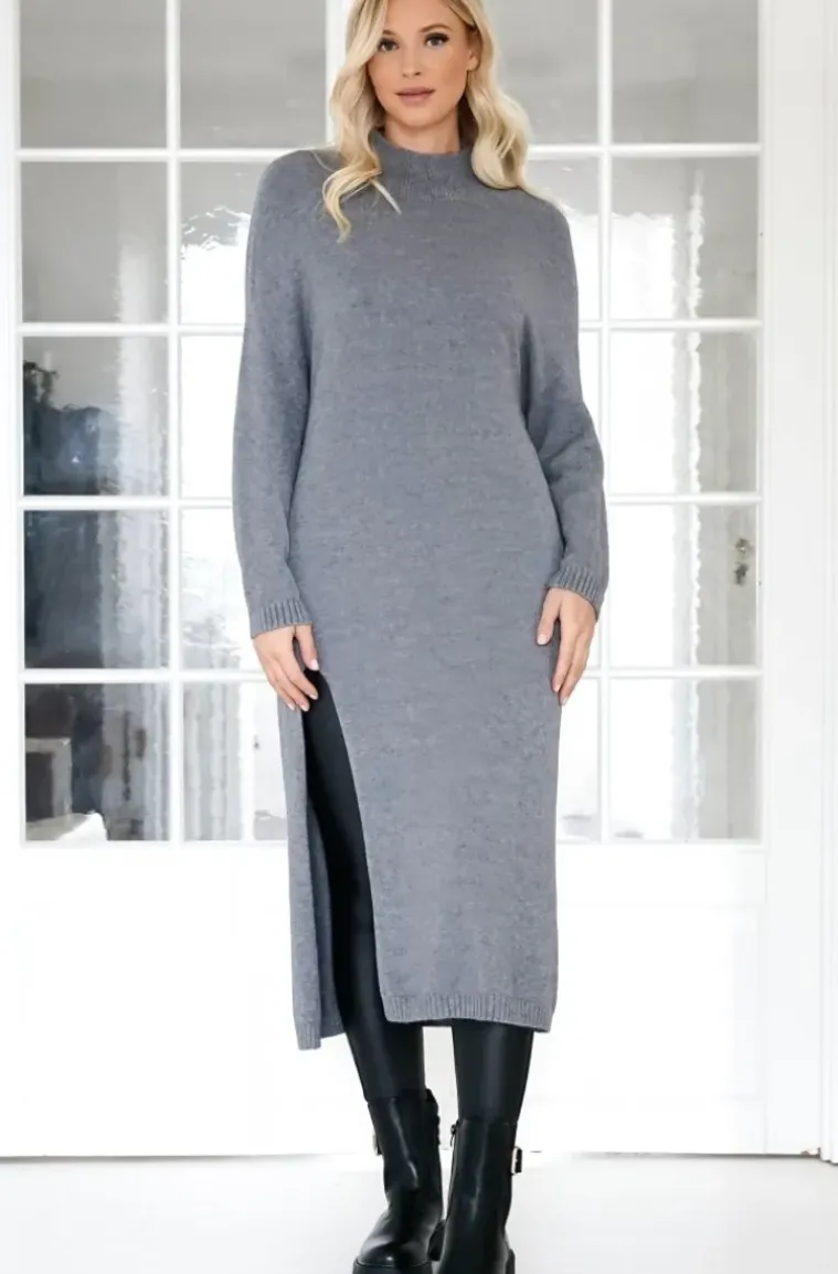 Mixed Brands - Knitted dress with slit 3006 - Grey