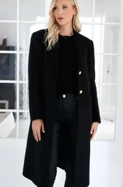 Mixed Brands - Long coat with gold buttons 2871 - Black