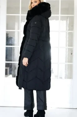 Mixed Brands - Long Puffer Coat with Faux fur trim 23069 - Black