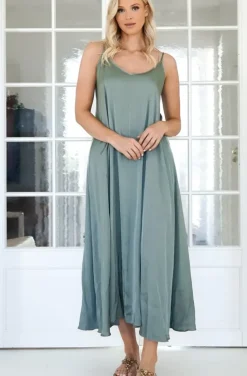 Mixed Brands - Long V-neck Dress - MilitaryGreen
