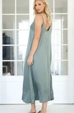 Mixed Brands - Long V-neck Dress - MilitaryGreen