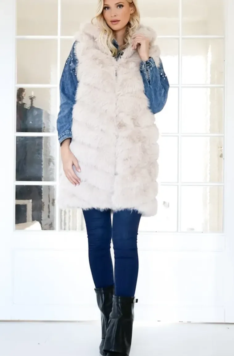 Mixed Brands - Longer Vest Fake Fur F40814 - Beige