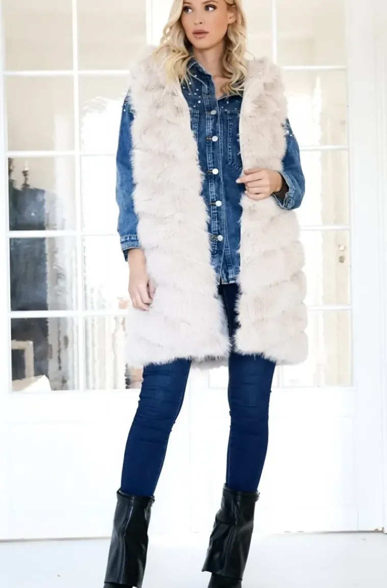 Mixed Brands - Longer Vest Fake Fur F40814 - Beige