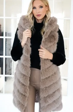 Mixed Brands - Longer Vest Fake Fur F40814 - Taupe