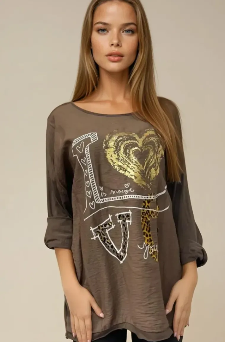 Mixed Brands - Love top 75109 - Chocolate