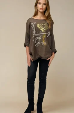 Mixed Brands - Love top 75109 - Chocolate