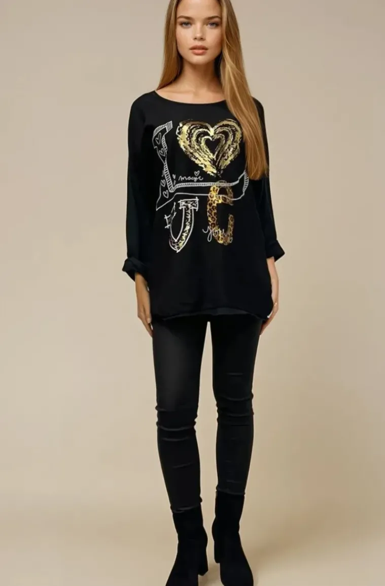 Mixed Brands - Love top 75109 - Black