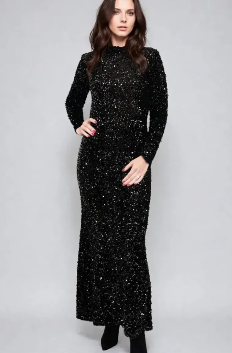 Mixed Brands - Maxi dress Sequins 23319 - Black