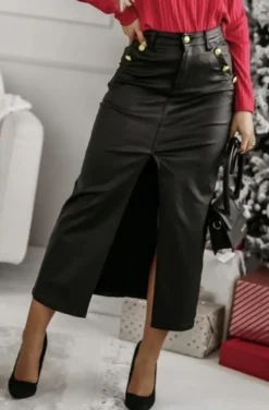 Mixed Brands - Maxi skirt with buttons A121 - Black