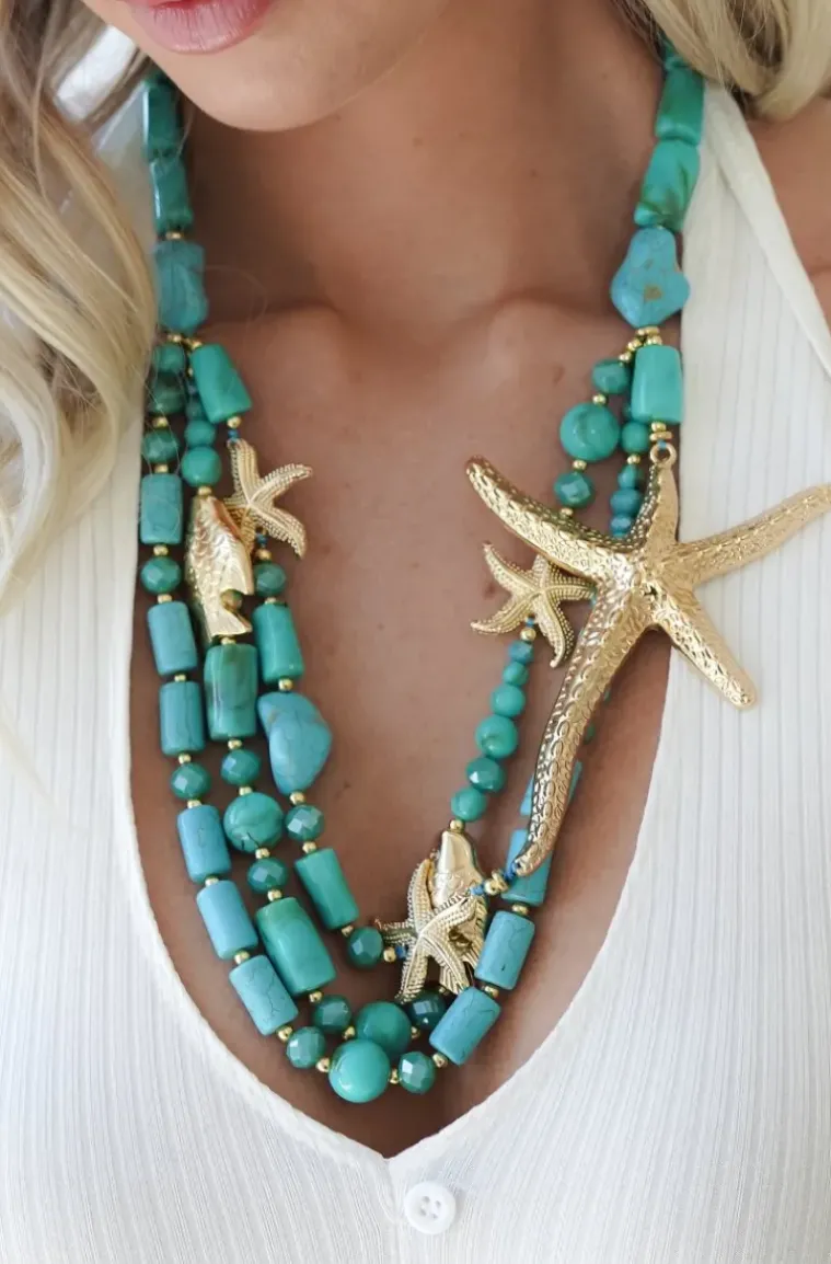 Mixed Brands - Necklace large seastar 666-1400 - Turqouise