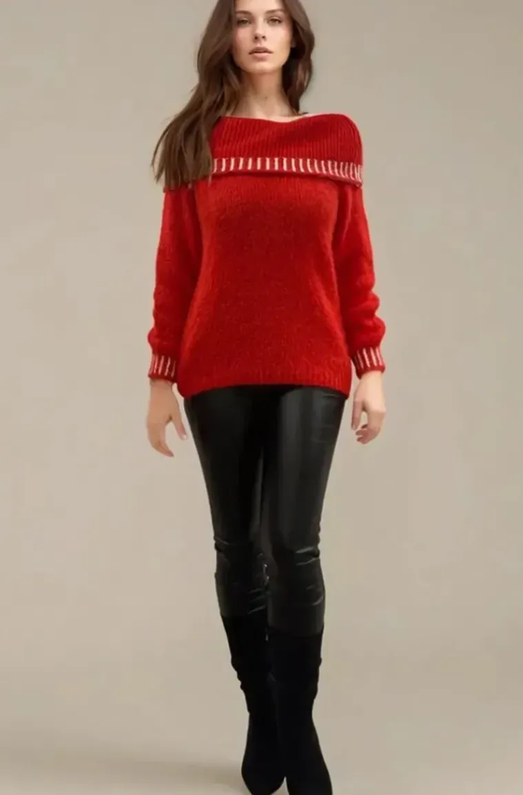 Mixed Brands - Offshoulder sweater 3004 - Red