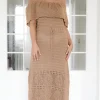 Mixed Brands - Openwork Strapless Dress SBE12824 - Beige