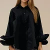Mixed Brands - Oversize cotton shirt with ruffled sleeve 9394 - Black