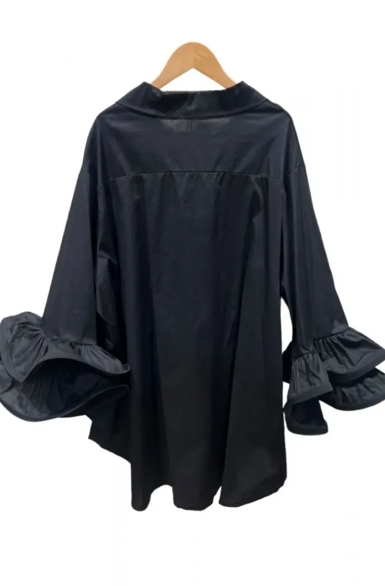 Mixed Brands - Oversize cotton shirt with ruffled sleeve 9394 - Black