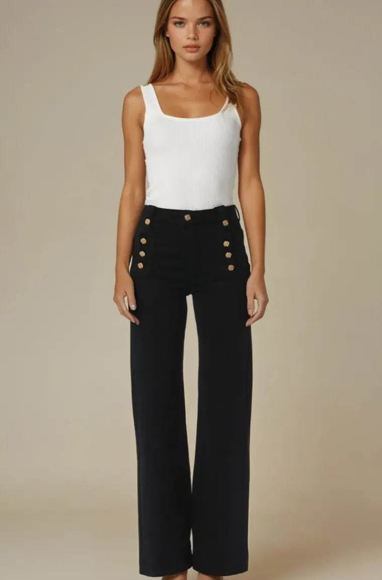 Mixed Brands - Pant cotton with buttons 8053 - Black