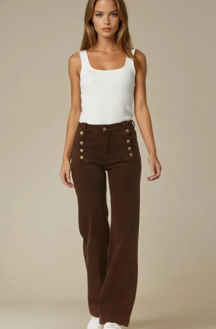Mixed Brands - Pant cotton with buttons 8053 - Choco