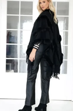 Mixed Brands - Poncho with fake fur details F40795 - Black