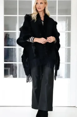 Mixed Brands - Poncho with fake fur details F40795 - Black