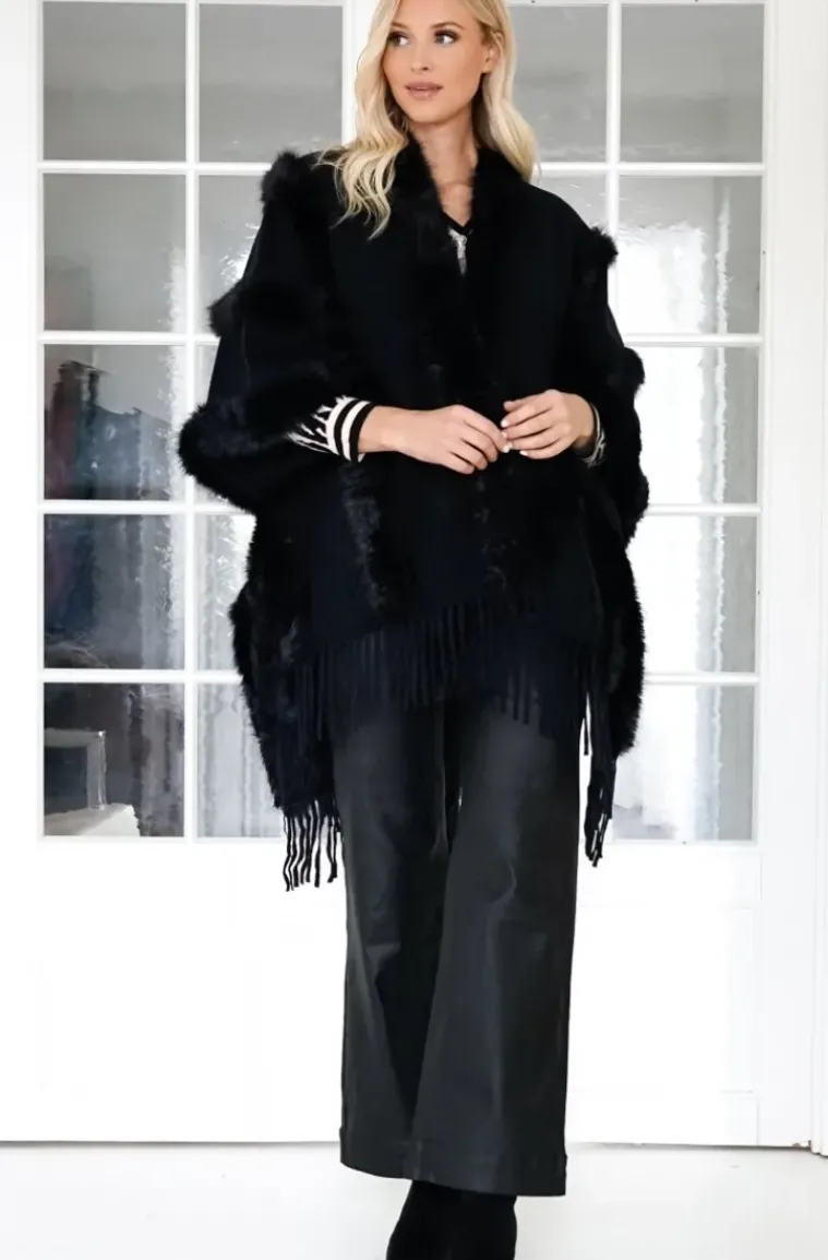 Mixed Brands - Poncho with fake fur details F40795 - Black