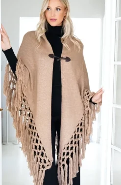 Mixed Brands - Poncho with fringes - Camel
