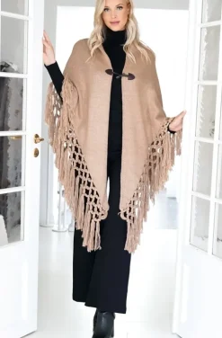 Mixed Brands - Poncho with fringes - Camel