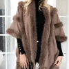 Mixed Brands - Poncho with fake fur details F40795 - Taupe