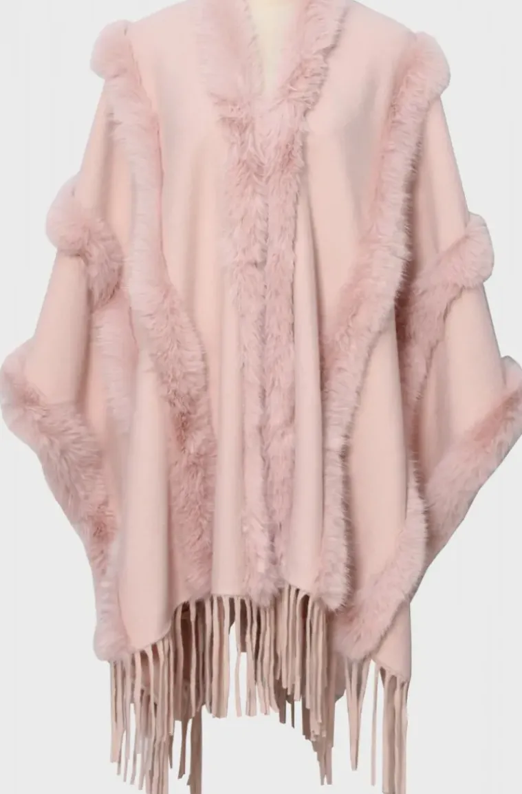 Mixed Brands - Poncho with fake fur details F40795 - Pink