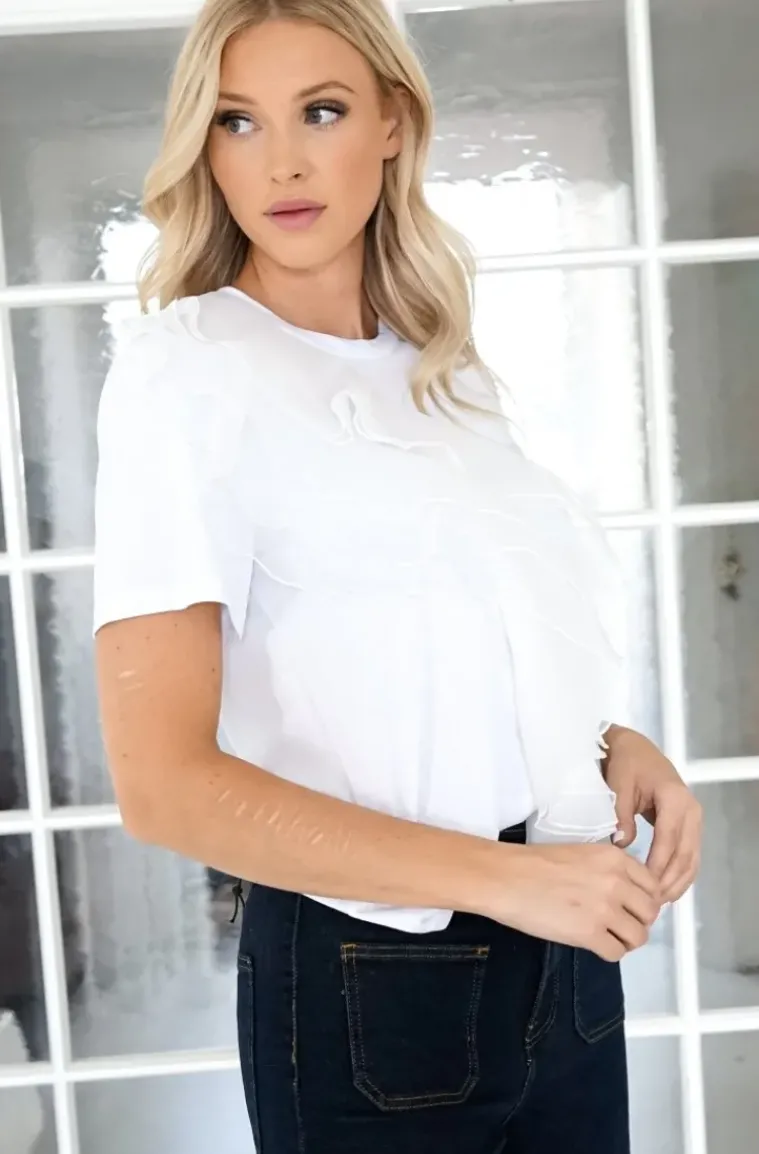Mixed Brands - Ruffle detail Tshirt - White