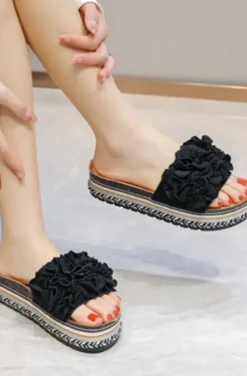 Mixed Brands - Sandal with flowers 7078 - Black