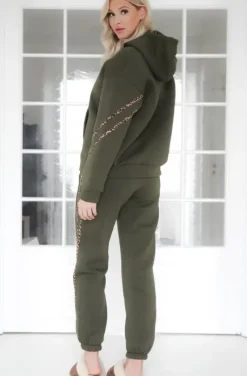 Mixed Brands - Set hoodie and sweatpants with leostripe 50210 - Military