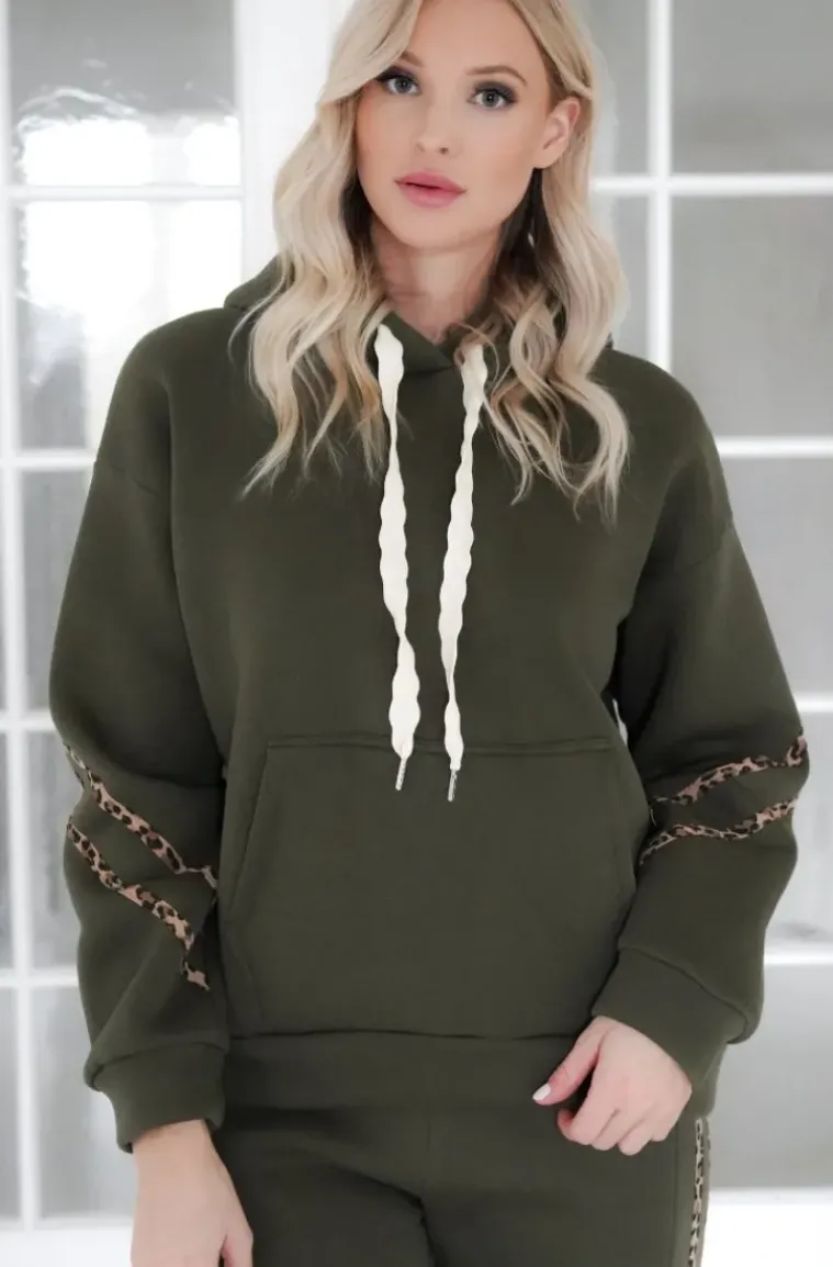 Mixed Brands - Set hoodie and sweatpants with leostripe 50210 - Military