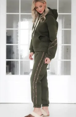 Mixed Brands - Set hoodie and sweatpants with leostripe 50210 - Military