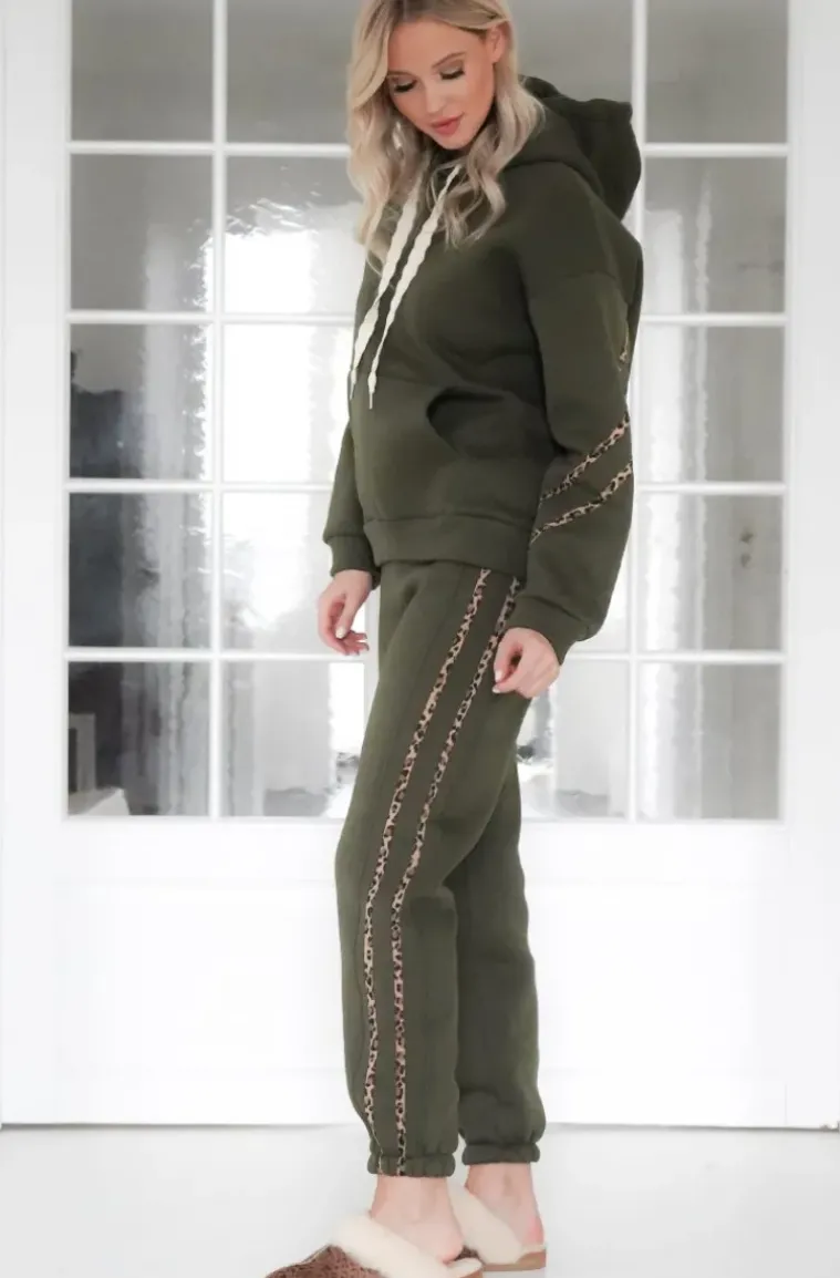 Mixed Brands - Set hoodie and sweatpants with leostripe 50210 - Military