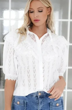 Mixed Brands - Short sleeve blouse with lace 9631-3310 - White