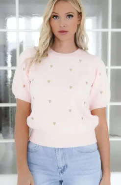 Mixed Brands - Short sleeve sweater with hearts 3028 - Pink