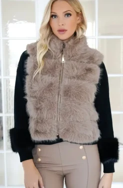 Mixed Brands - Short Vest Faux Fur 40789 - Taupe
