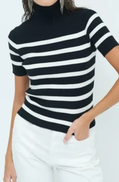 Mixed Brands - Striped short sleeve turtleneck 3373 - Black