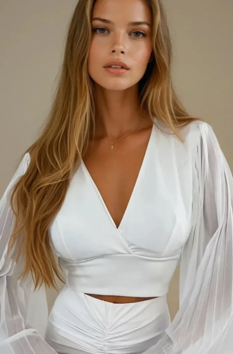 Mixed Brands - Top with chiffon sleeve 2468 - White