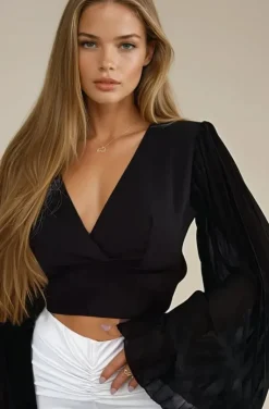 Mixed Brands - Top with chiffon sleeve 2468 - Black