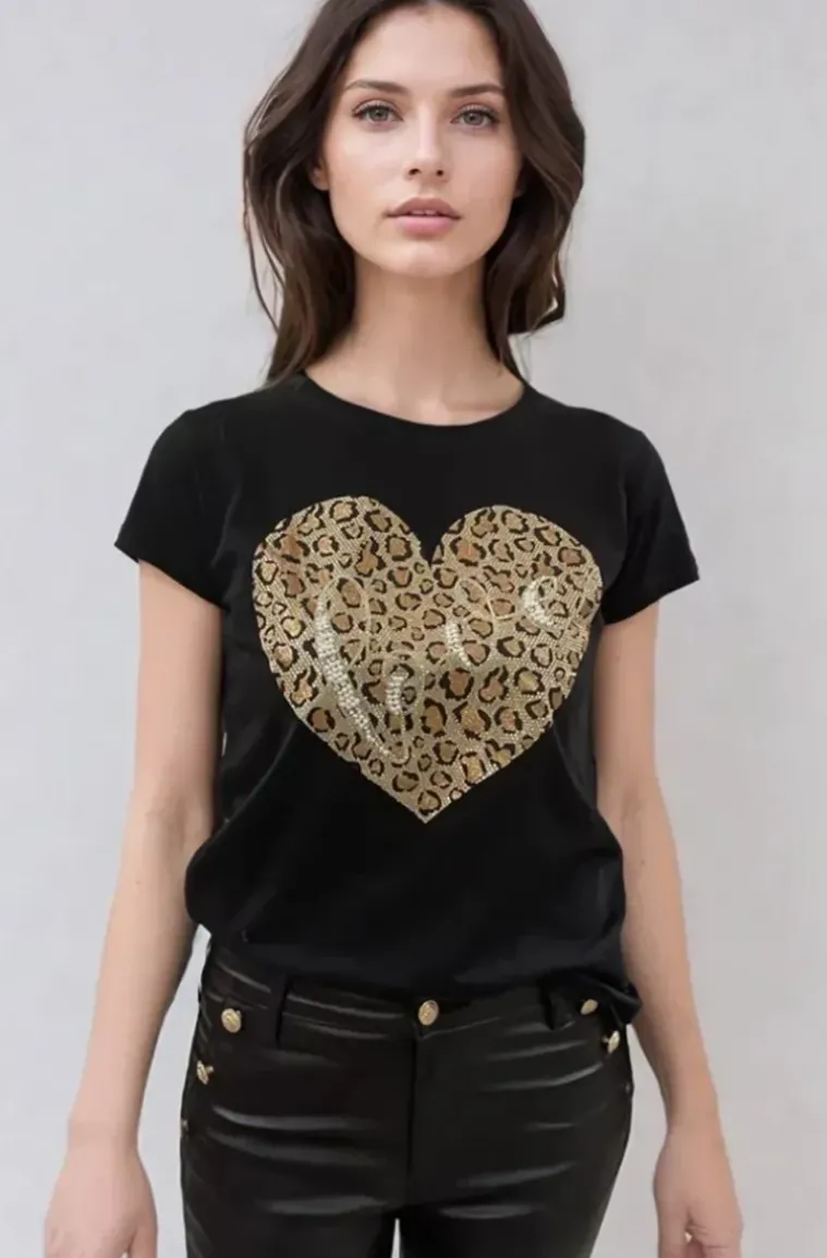 Mixed Brands - Tshirt Leo Love Heart 5223 - Black