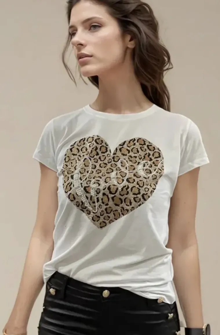 Mixed Brands - Tshirt Leo Love Heart 5223 - White