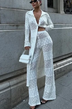 Mixed Brands - Two piece Knit set Pant and Kimono 12411 - Ecru