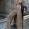 Mixed Brands - Two piece Knit set Pant and Kimono 12411 - Beige