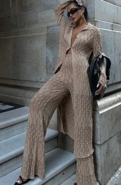 Mixed Brands - Two piece Knit set Pant and Kimono 12411 - Beige