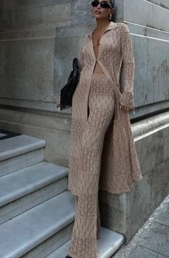 Mixed Brands - Two piece Knit set Pant and Kimono 12411 - Beige