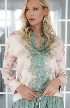 Mixed Brands - Waterway Patterned Pants Shirt Satin Suit 13388 - Multicolor